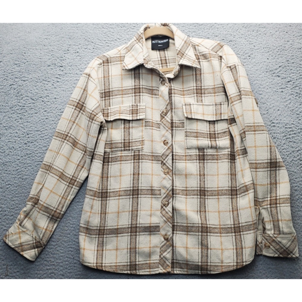 Kittenish Thick Flannel Shirt Womens S Multi Merrill Plaid Long Sleeve Button-Up